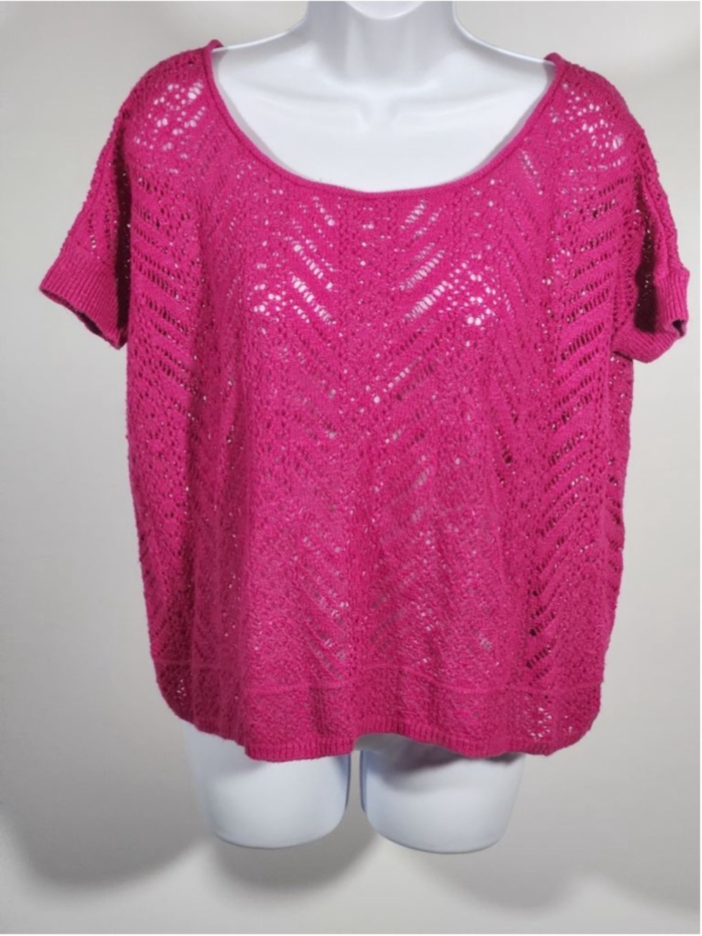 Hollister Vintage Y2K Pink Crochet Knit Top XS Short Sleeve Sheer Boho Coquette